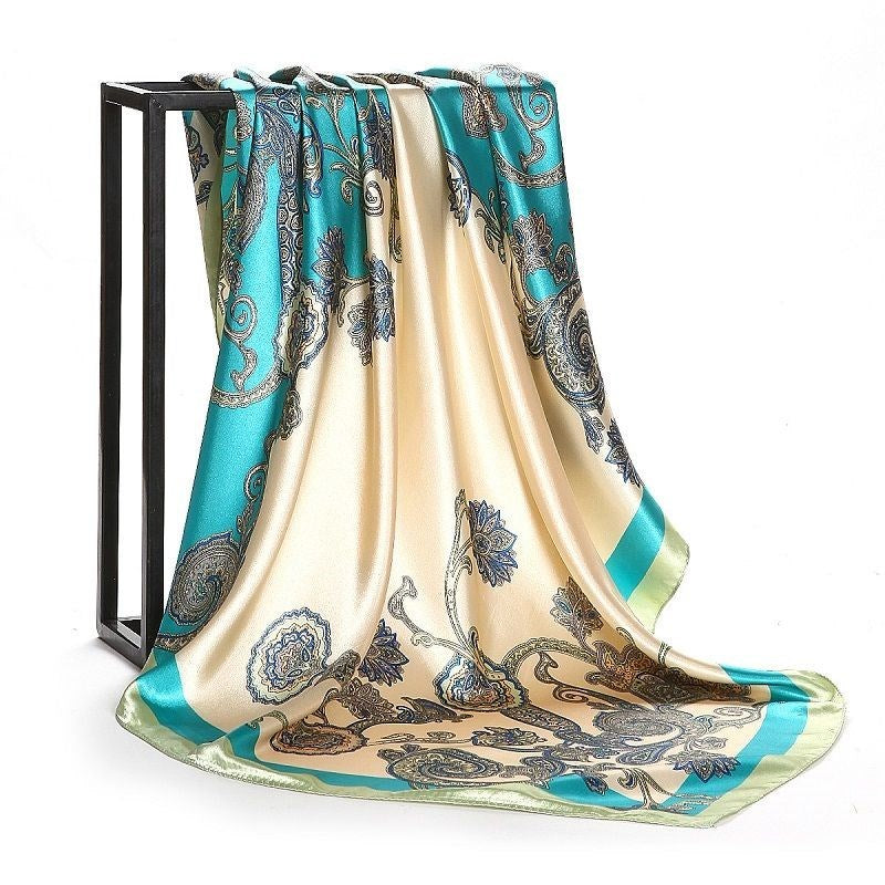 Large Square Simulation Silk Scarf – Versatile Fashion Accessory