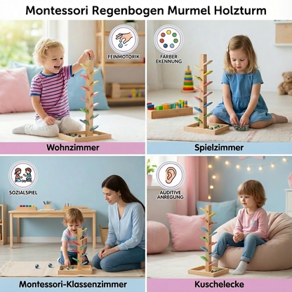 Wooden Marble Tower with Montessori Rainbow Design