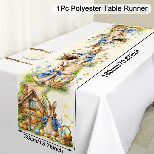 Easter Table Runner | Vintage Bunny, Eggs & Floral Design | Spring Decor for Dining & Kitchen Table