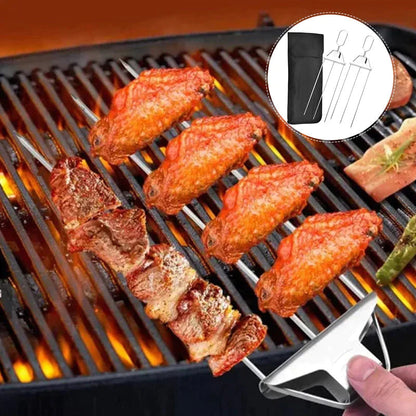 Stainless Steel Skewers with 9 Prongs – GrillMaster Trio for Perfectly Cooked Meat, Seafood & Vegetables | Dishwasher Safe | Includes Oxford Carry Bag