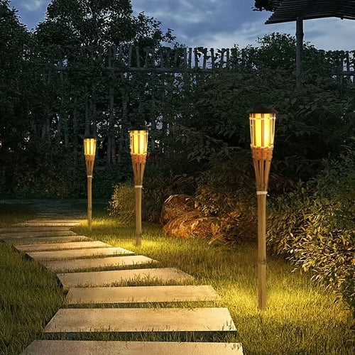 Solar Bamboo LED Flame Lights for Cozy Outdoor Atmosphere and Garden Decoration