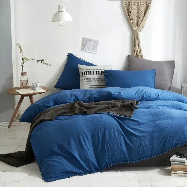 Nordic Quilt Cover Set with Pompom Trim