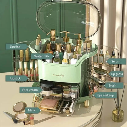 Transparent Makeup Storage Organizer with Sliding Doors and Drawers