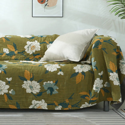 Printed Cotton Blanket with Olive Blossom Design