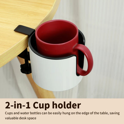 2-in-1 Desk Cup Holder with Adjustable Headphone Hook | 10 cm Diameter