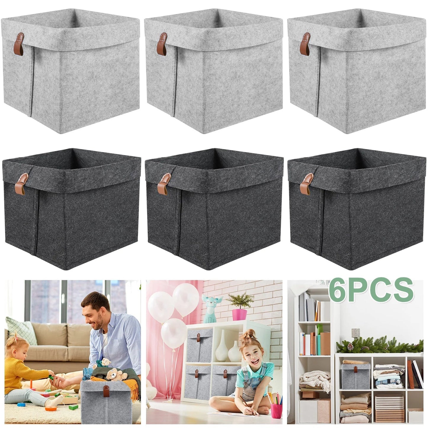 6-Piece Felt Storage Basket Set | 12L Foldable Organizers for Home & Closet