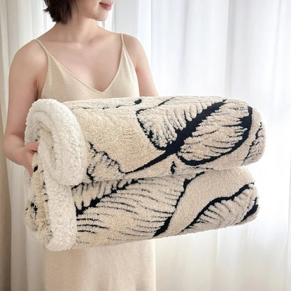Cozy Lamb Fleece Blanket | Soft Velvet Throw with Gold Embossed Design | Stylish for Bed and Sofa