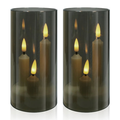 LED Candle with Triple Wicks | Glass-Enclosed Flickering Flame Effect | Battery-Powered, Flameless Candle | Safe and Authentic | Warm White Light