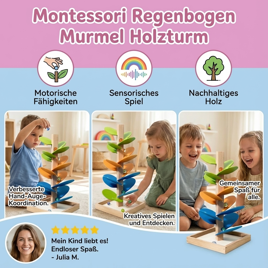 Wooden Marble Tower with Montessori Rainbow Design