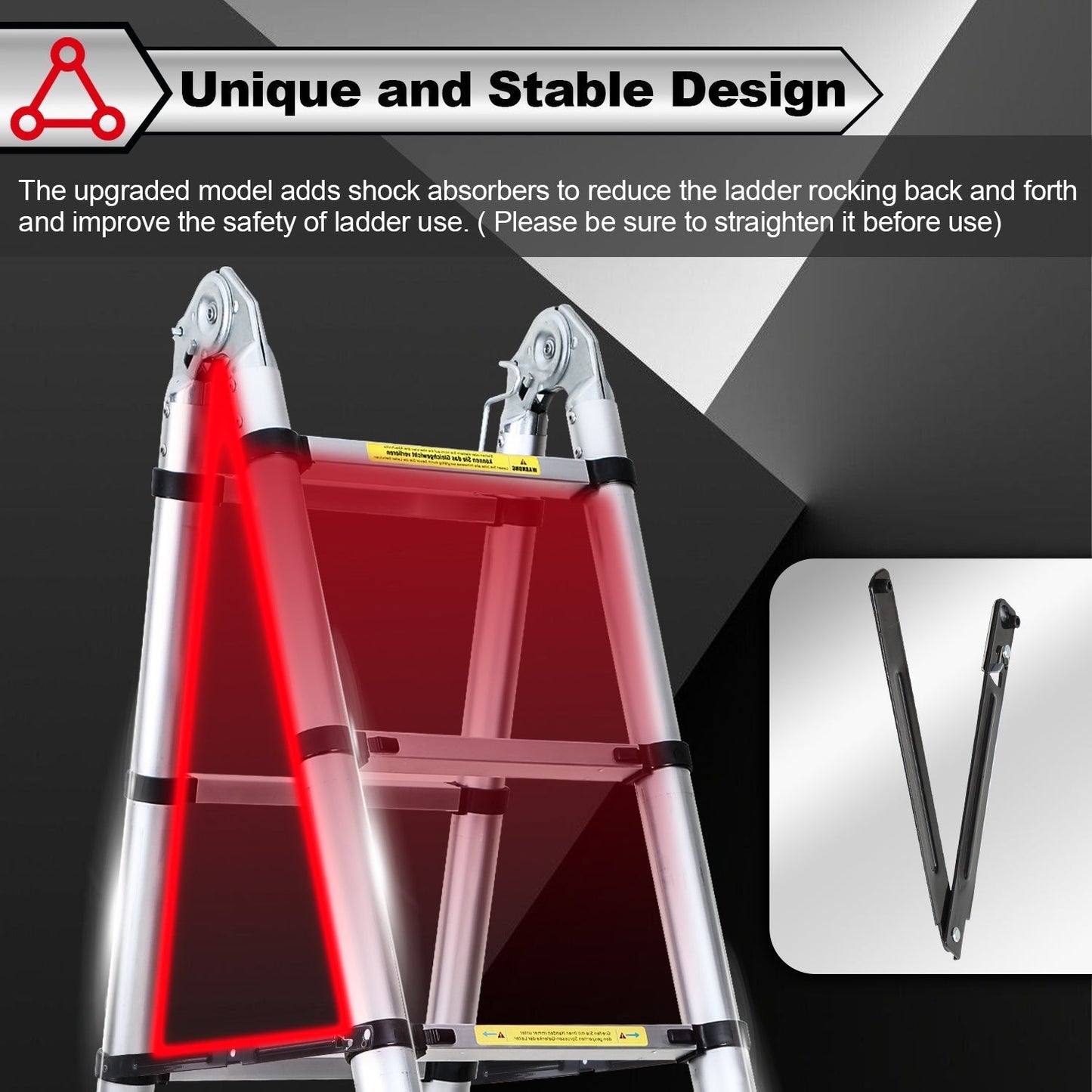 Folding Telescopic Ladder 5M with Wheels and Triangle Stabilizer