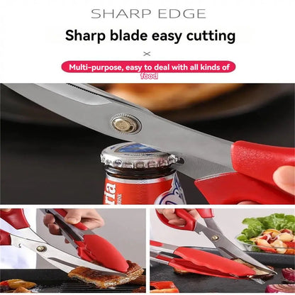 Stainless Steel BBQ Scissors and Food Clip Set | Kitchen & Grill Tools | Silicone Handle | 24×8.7 cm & 27×3.5 cm
