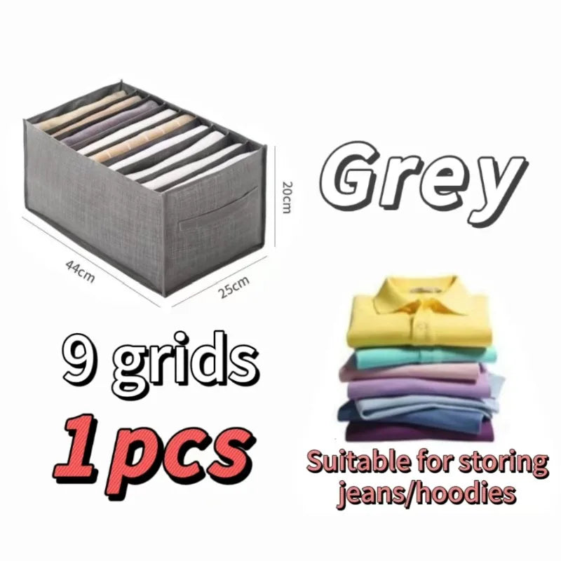Foldable Clothes Organizer with 7-9 Compartments | Breathable Mesh Storage for Jeans & T-Shirts