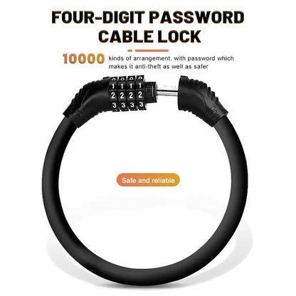 4-Piece Bicycle Cable Lock Set | 4-Digit Combination | Stainless Steel | 10.5–21 cm