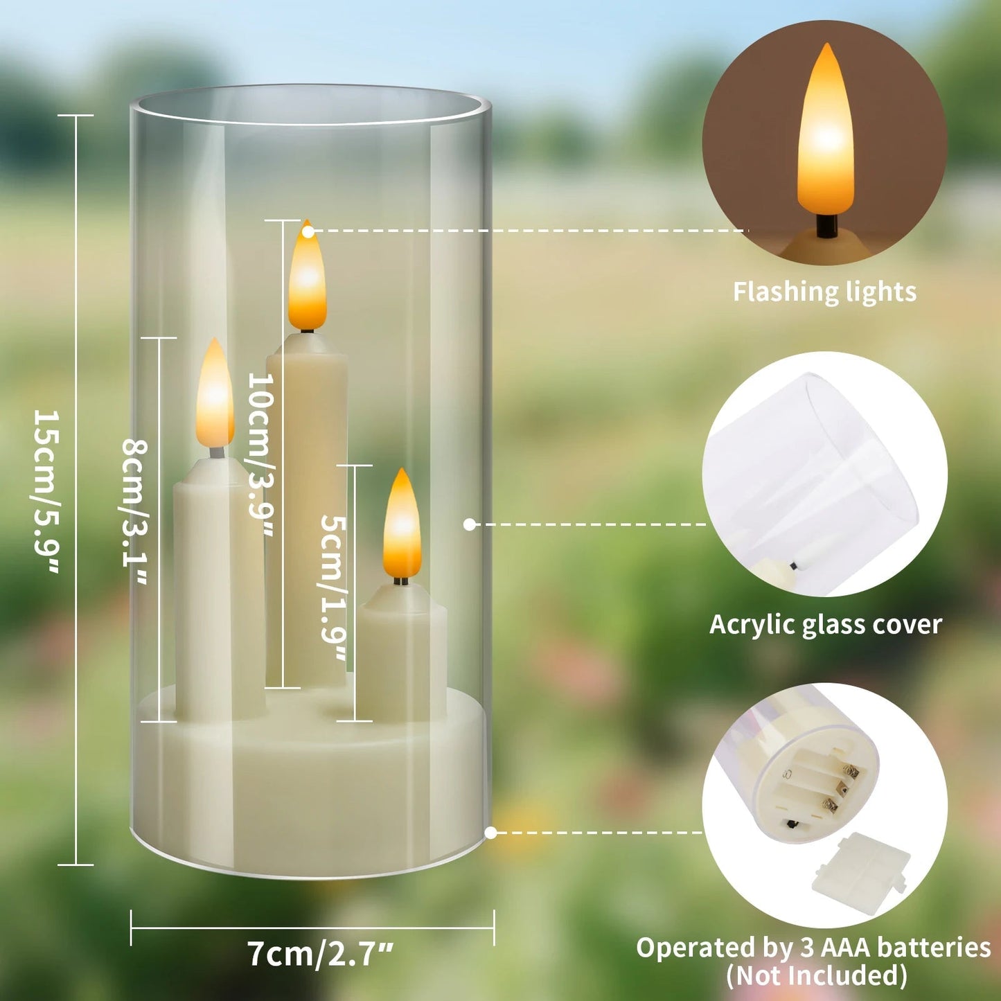 3-in-1 Flameless LED Cone Candle with 15 cm Lampshade – Battery Operated & Flickering Effect for Christmas, Weddings & Decoration