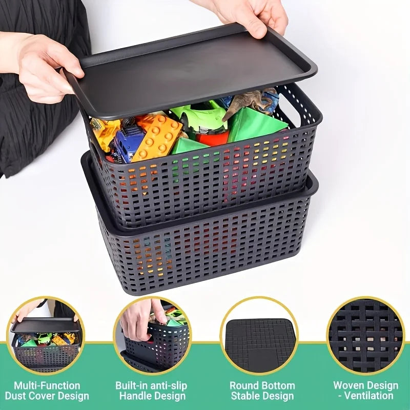 Stackable Plastic Storage Bins with Lid | Contemporary Ventilated Organizers for Office, Bedroom & Kids Room
