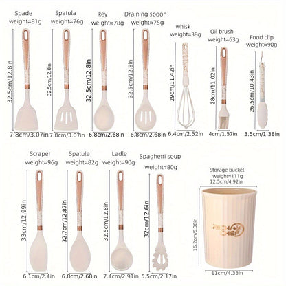 Cooking Tools Set with Wooden Handles – Silicone Kitchen Utensils