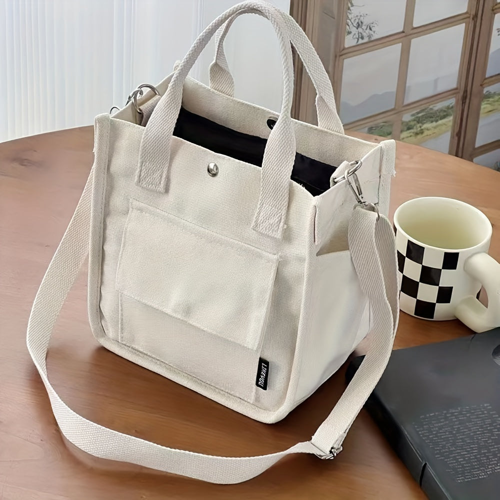 Canvas Sling Bag – White Shoulder Bag with Magnetic Closure and Adjustable Strap