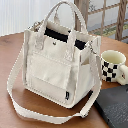 Canvas Sling Bag – White Shoulder Bag with Magnetic Closure and Adjustable Strap