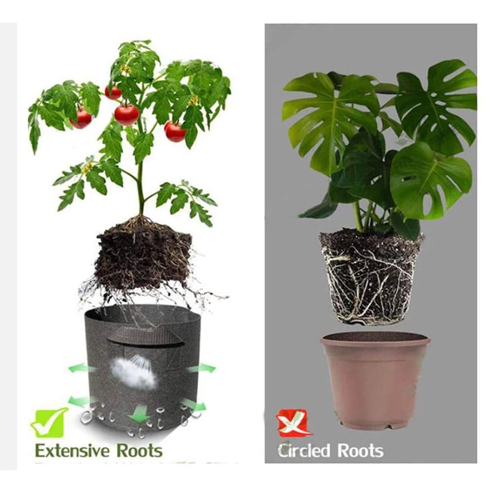 Breathable Plant Bags Set with Handles | Root Aeration | 5-Pack Pots | 11–114 L