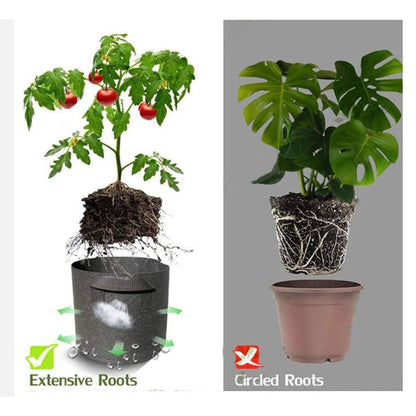 Breathable Plant Bags Set with Handles | Root Aeration | 5-Pack Pots | 11–114 L