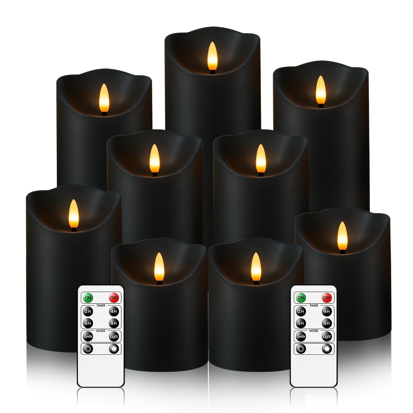 Set of 9 Flameless LED Candles with Remote and Glittery Finish