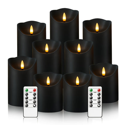 Set of 9 Flameless LED Candles with Remote and Glittery Finish