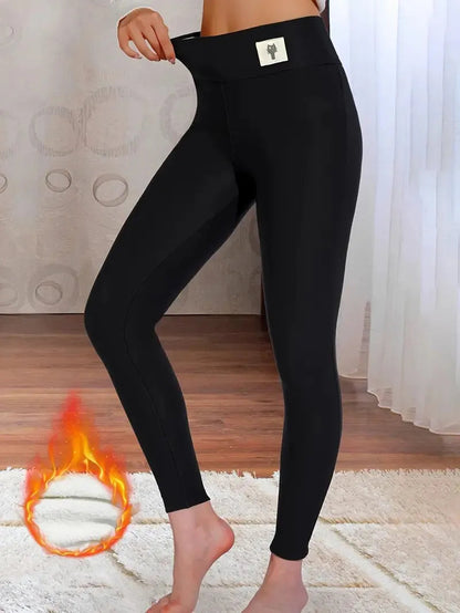 Women's Thermal Leggings with Lamb Cashmere Lining - High Waist & Shaping Design