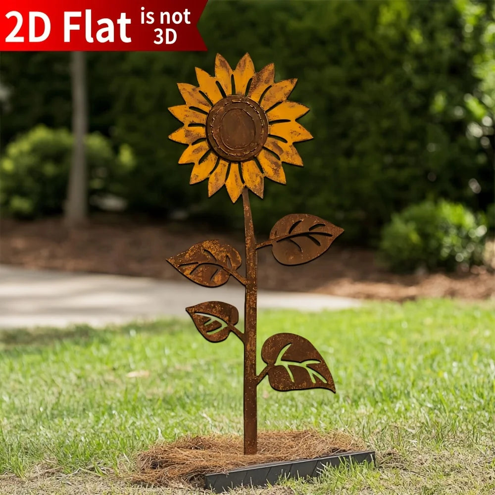 Garden Stake Sunflower | Rustic Metal Design | 3D Floral Outdoor Decor