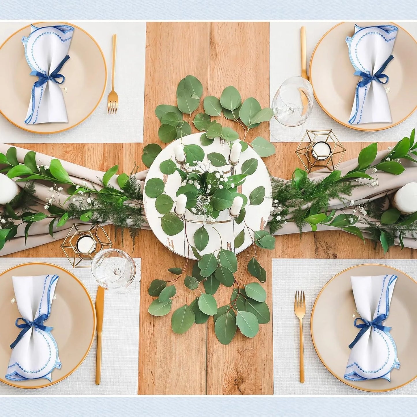 Elegant Set of 6 Scalloped Edge Cotton Linen Napkins