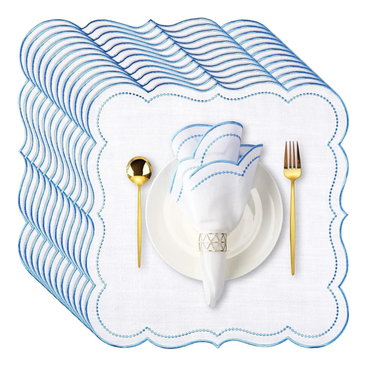 Elegant Set of 6 Scalloped Edge Cotton Linen Napkins
