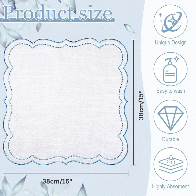 Elegant Set of 6 Scalloped Edge Cotton Linen Napkins