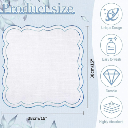 Elegant Set of 6 Scalloped Edge Cotton Linen Napkins