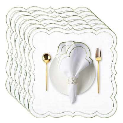Elegant Set of 6 Scalloped Edge Cotton Linen Napkins