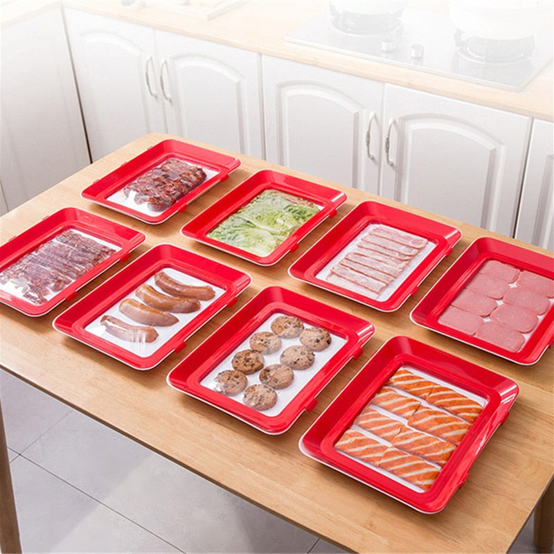 Set of 6 Vacuum-Sealed Food Storage Trays for Freshness