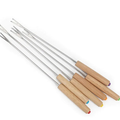 6-Piece Stainless Steel BBQ Fork Set with Comfortable Wooden Grip
