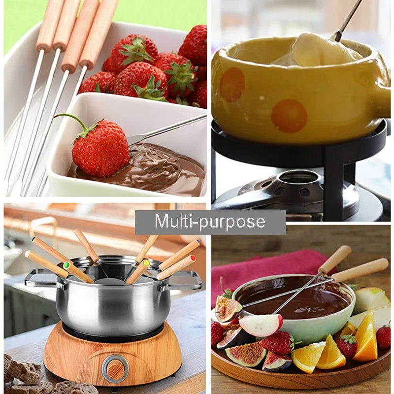 6-Piece Stainless Steel BBQ Fork Set with Comfortable Wooden Grip
