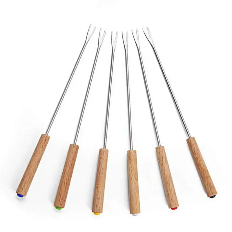 6-Piece Stainless Steel BBQ Fork Set with Comfortable Wooden Grip
