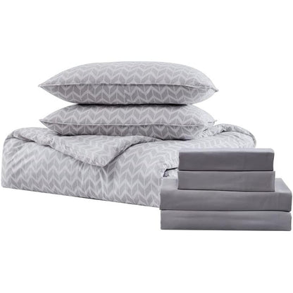 7-Piece Chevron Bed Sheet Set in Reversible Microfiber with Vertical Stripes