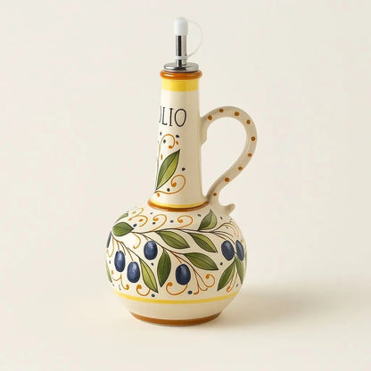 Olive Oil and Vinegar Dispenser Bottles in Tuscan Ceramic Design