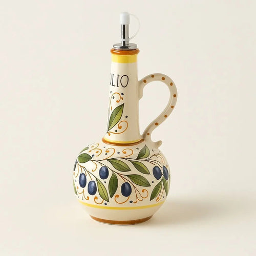 Olive Oil and Vinegar Dispenser Bottles in Tuscan Ceramic Design