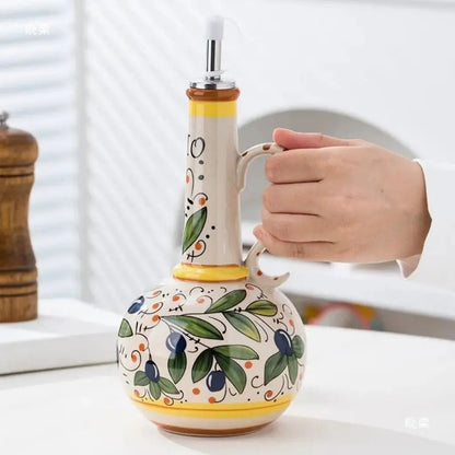 Olive Oil and Vinegar Dispenser Bottles in Tuscan Ceramic Design