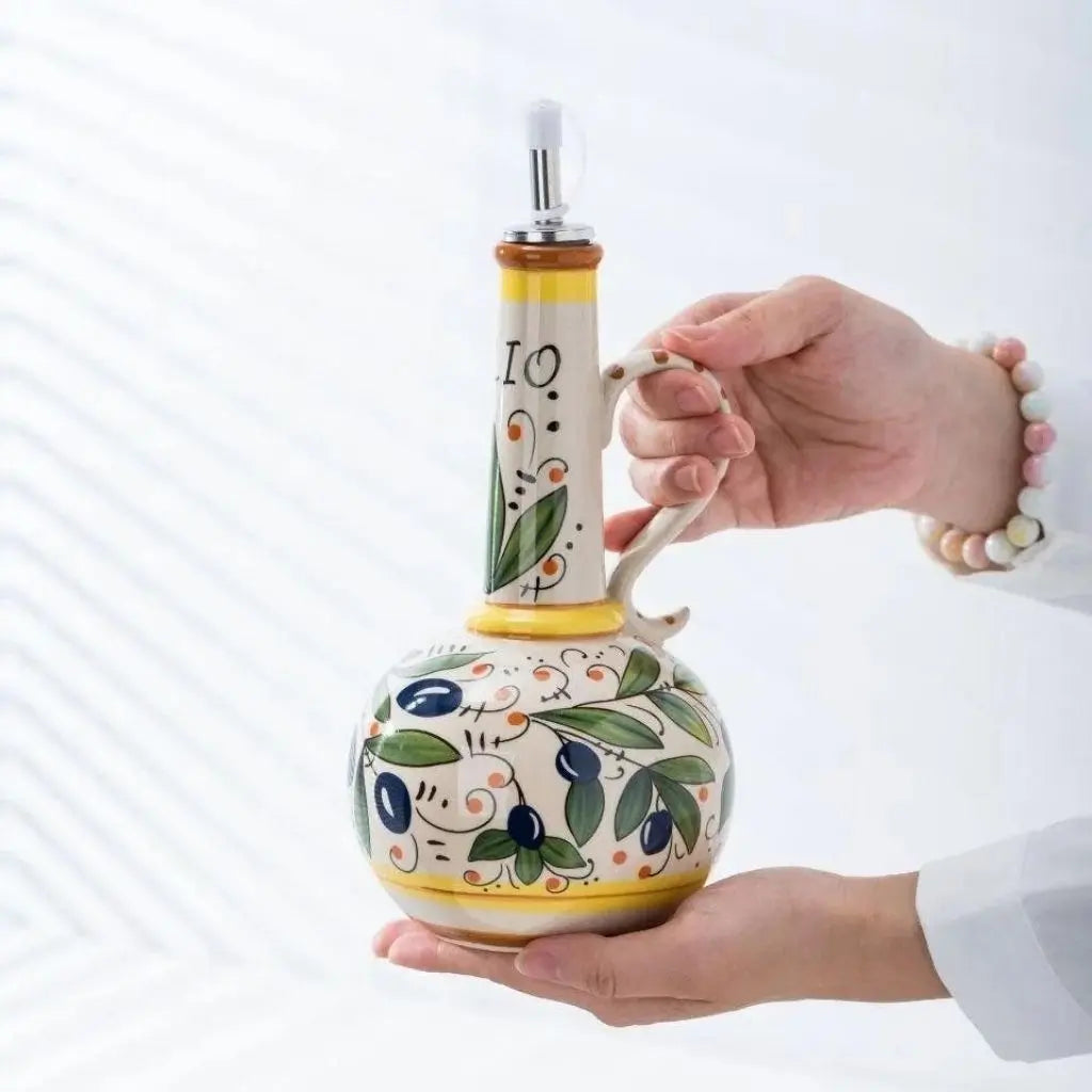 Olive Oil and Vinegar Dispenser Bottles in Tuscan Ceramic Design