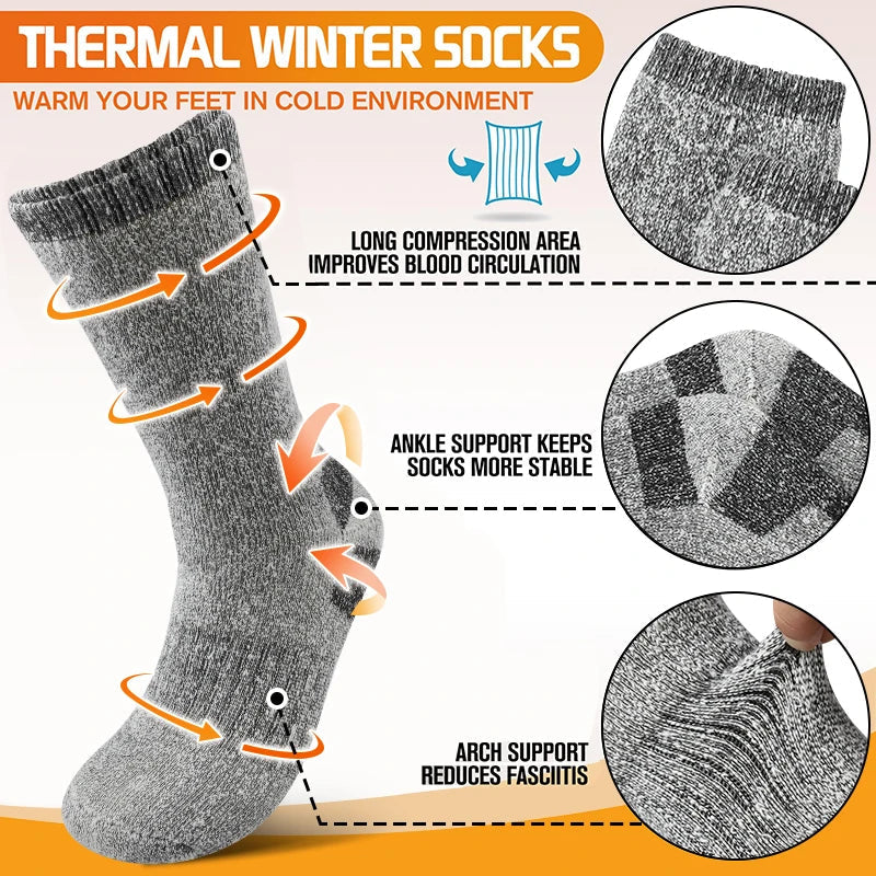 Men's Thermal Winter Socks - 3 Pairs, Thick Warm Wool, Mid-Length for Skiing & Outdoor Use