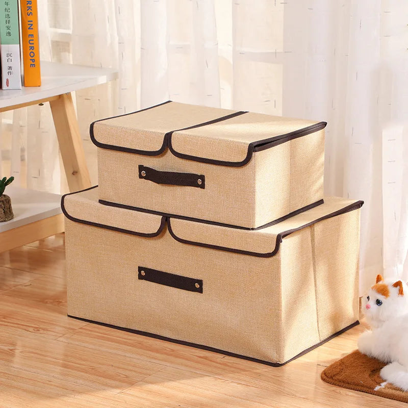 Foldable Cotton Storage Box | Organizer with Double Closure for Clothes and Laundry
