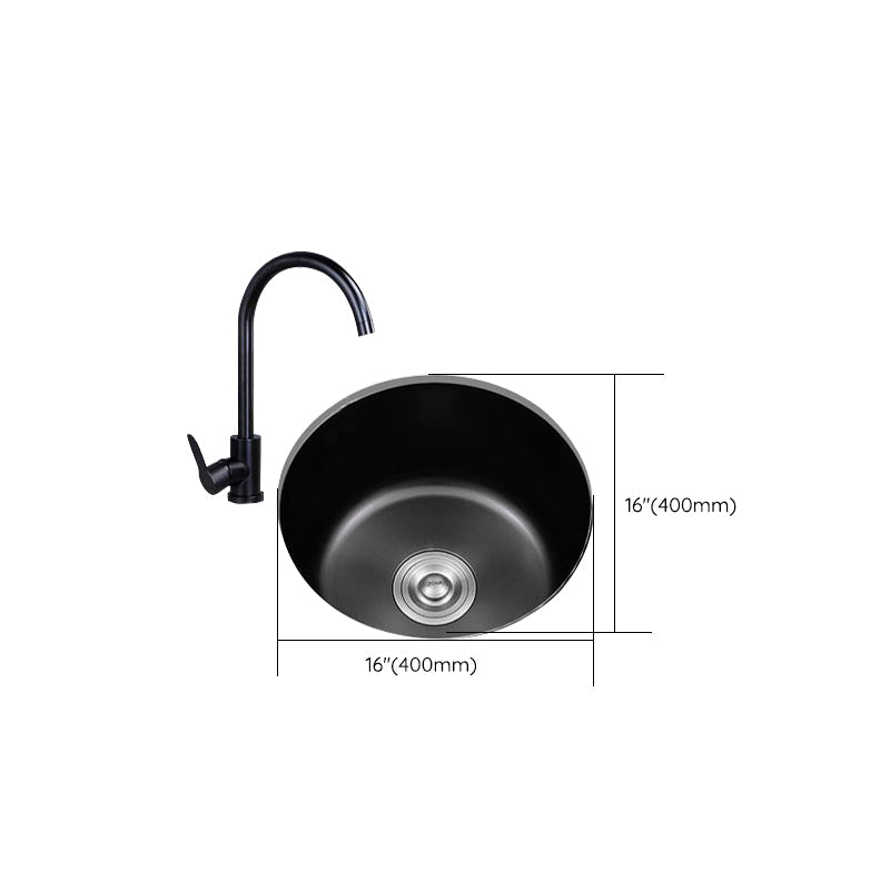 Black Stainless Steel Undermount Round Sink with Single Bowl and Filter