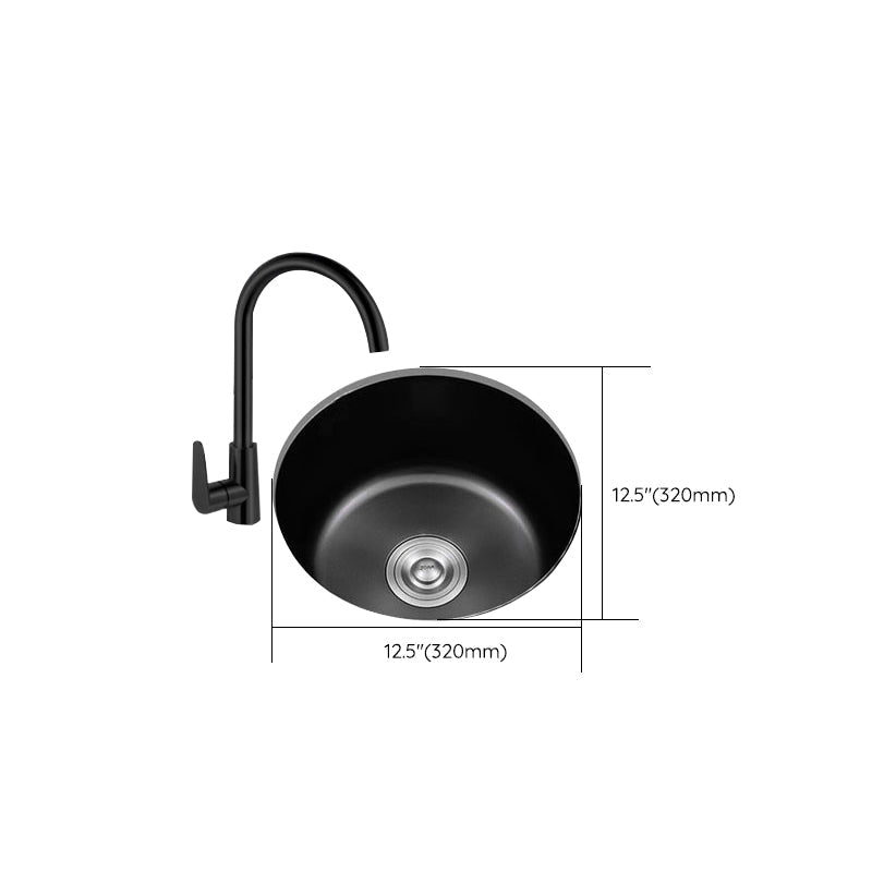 Black Stainless Steel Undermount Round Sink with Single Bowl and Filter