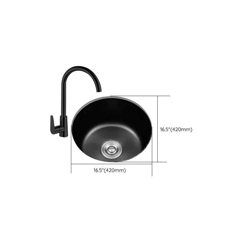 Black Stainless Steel Undermount Round Sink with Single Bowl and Filter