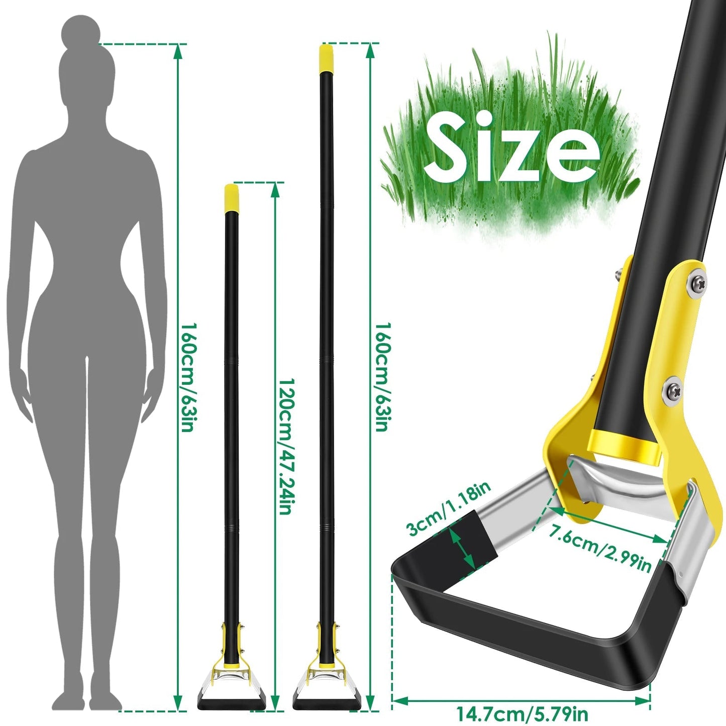 Garden Hoe | Triangular Weeder in Stainless Steel | Ergonomic Stirrup Hoe with 120–160 cm Handle