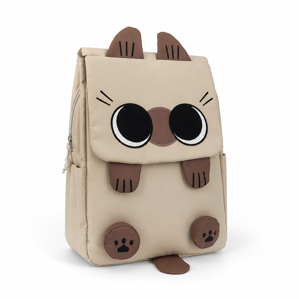 Spacious Cat-Themed Nylon Backpack – Easy to Clean & Stylish