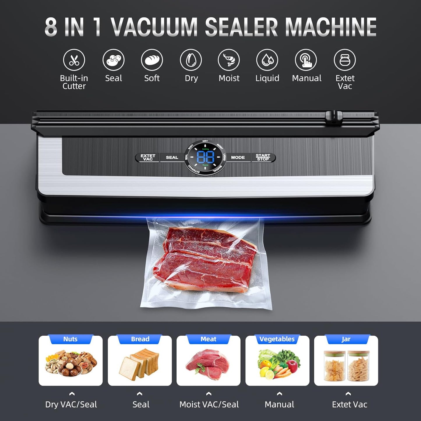 8-in-1 Vacuum Sealing Machine with Integrated Cutter